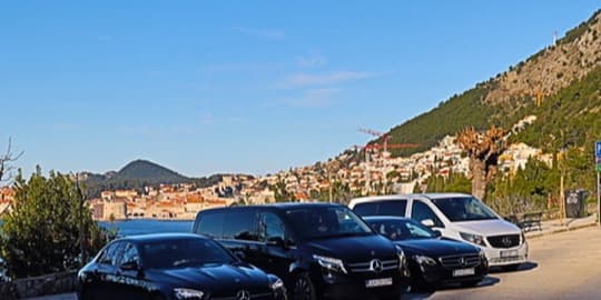 Luxury private transfer vehicle in Dubrovnik Croatia at sunset
